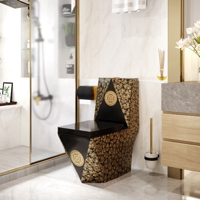 Keramische schwarze goldene einteilige Toiletten-Wand Hung Easy Clean Siphonic