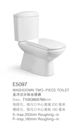 Keramisch waschen Sie unten die zweiteiligen Toiletten, die mit länglichem Seat an der Wand befestigt sind