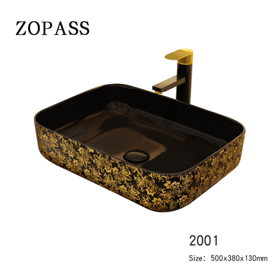 Kundenspezifisches Quadrat-Schwarzes goldener Art Deco Pedestal Basin 500*380*130mm