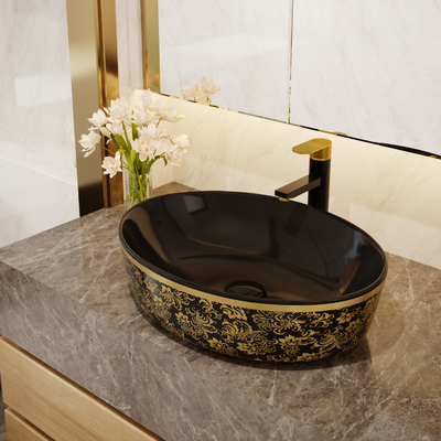 Gold galvanisieren oberste runde Form Art Sanitary Ware Basin Tables