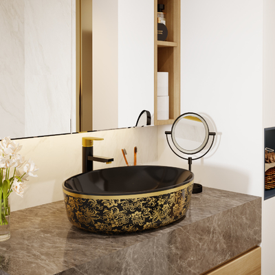 Gold galvanisieren oberste runde Form Art Sanitary Ware Basin Tables