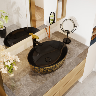 Gold galvanisieren oberste runde Form Art Sanitary Ware Basin Tables