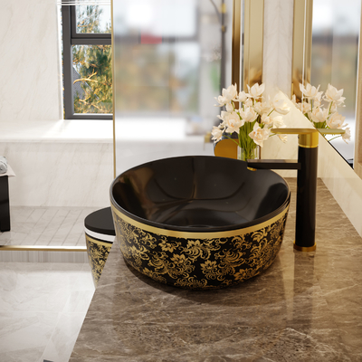 Gold galvanisieren oberste runde Form Art Sanitary Ware Basin Tables