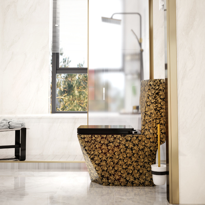 Keramische schwarze goldene einteilige Toiletten-Wand Hung Easy Clean Siphonic