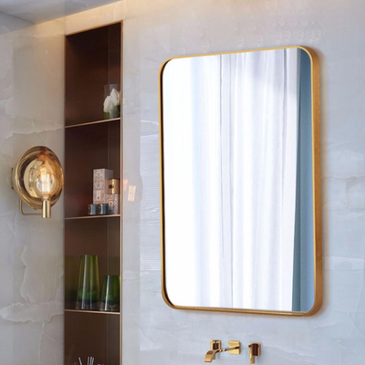Asphaltieren gestaltete LED Badezimmer-Aluminiumspiegel des Rechteck-Matt Gold Color