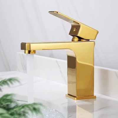 Goldener gesundheitlicher Waren-Poliermessinghahn-einzelner Griff-Waschbecken-Hahn