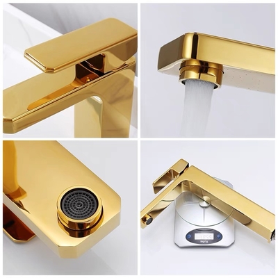 Goldener gesundheitlicher Waren-Poliermessinghahn-einzelner Griff-Waschbecken-Hahn