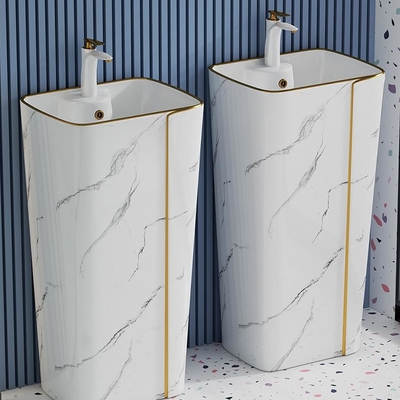 Einzelnes Loch-zylinderförmige keramische Art Basin Marble Design With-Goldlinie