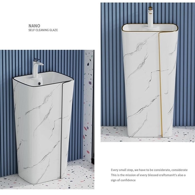 Einzelnes Loch-zylinderförmige keramische Art Basin Marble Design With-Goldlinie