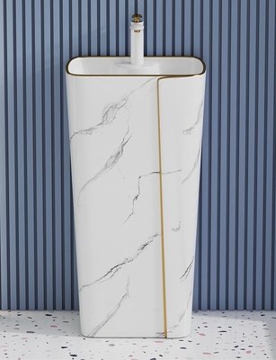 Einzelnes Loch-zylinderförmige keramische Art Basin Marble Design With-Goldlinie